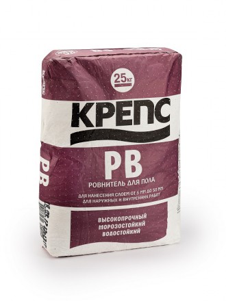 Ровнитель цементный Крепс РВ, 25кг (толщ. 5-50мм, расх. 1,6кг/м2, проч. М300)